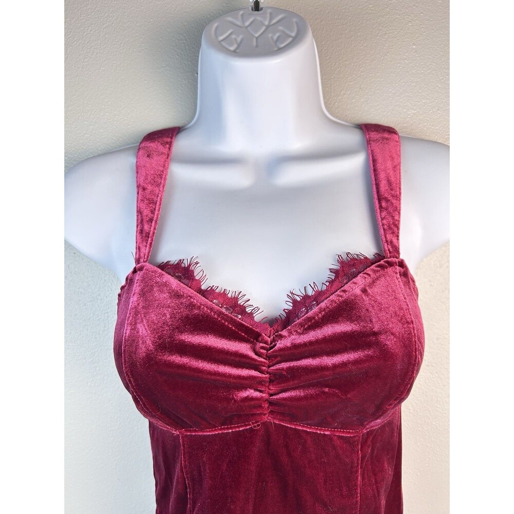 Abercrombie & Fitch Velvet Crop Top W Small Burgundy  Smocked Back Tank - Picture 2 of 9